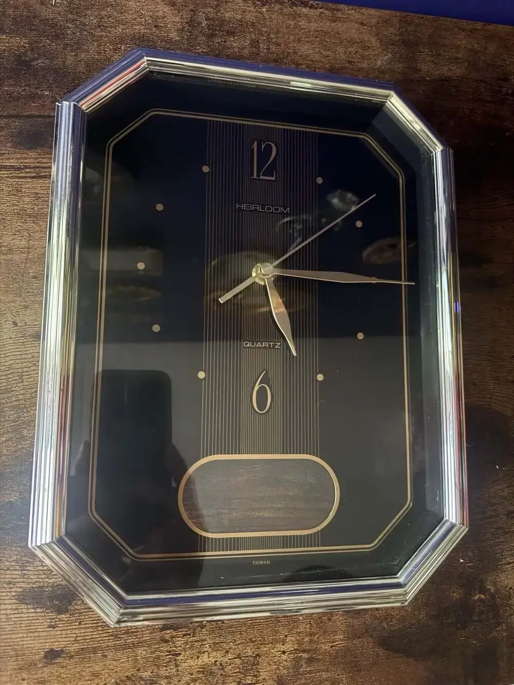 Vintage Heirloom Quartz Octagonal Wall Clock with Black and Gold Face